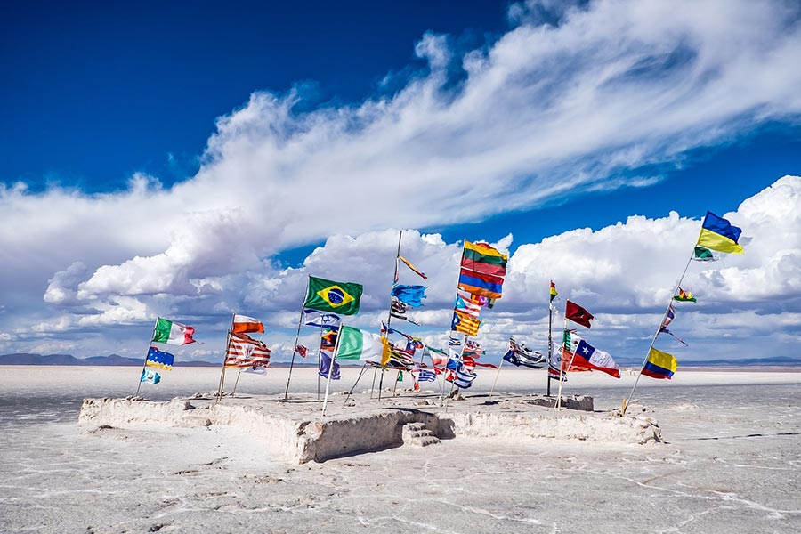 Flags flying on Bolivian beach