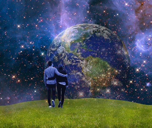 couple looking at earth