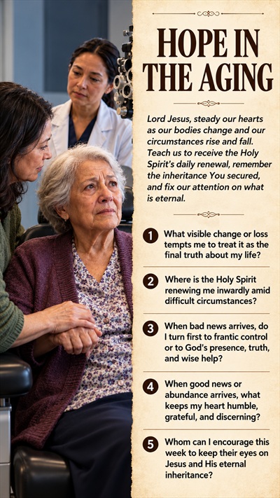 Daily Heart Examination card for Hope in the Aging — five reflection questions from 2 Corinthians 4:16–18